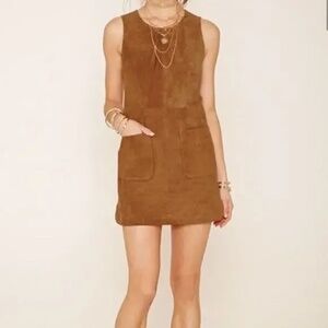 NWT "Forever21 Contemporary" Camel 100% Pigskin Leather Shift Dress Sz M Retro